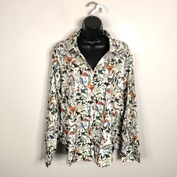 Boutique Quirky Mushroom Fruit Forest Fairy Spring Hippie Button Down Shirt XXL - Picture 1 of 6